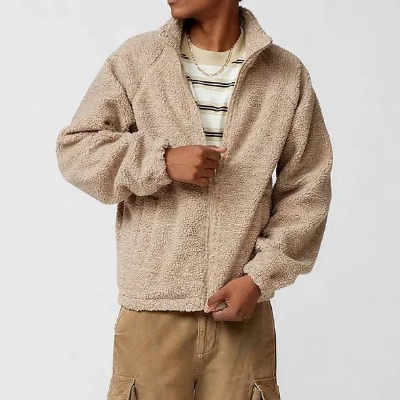 Retro BDG Raglan High Pile Fleece Mock Neck Full Zip Jacket